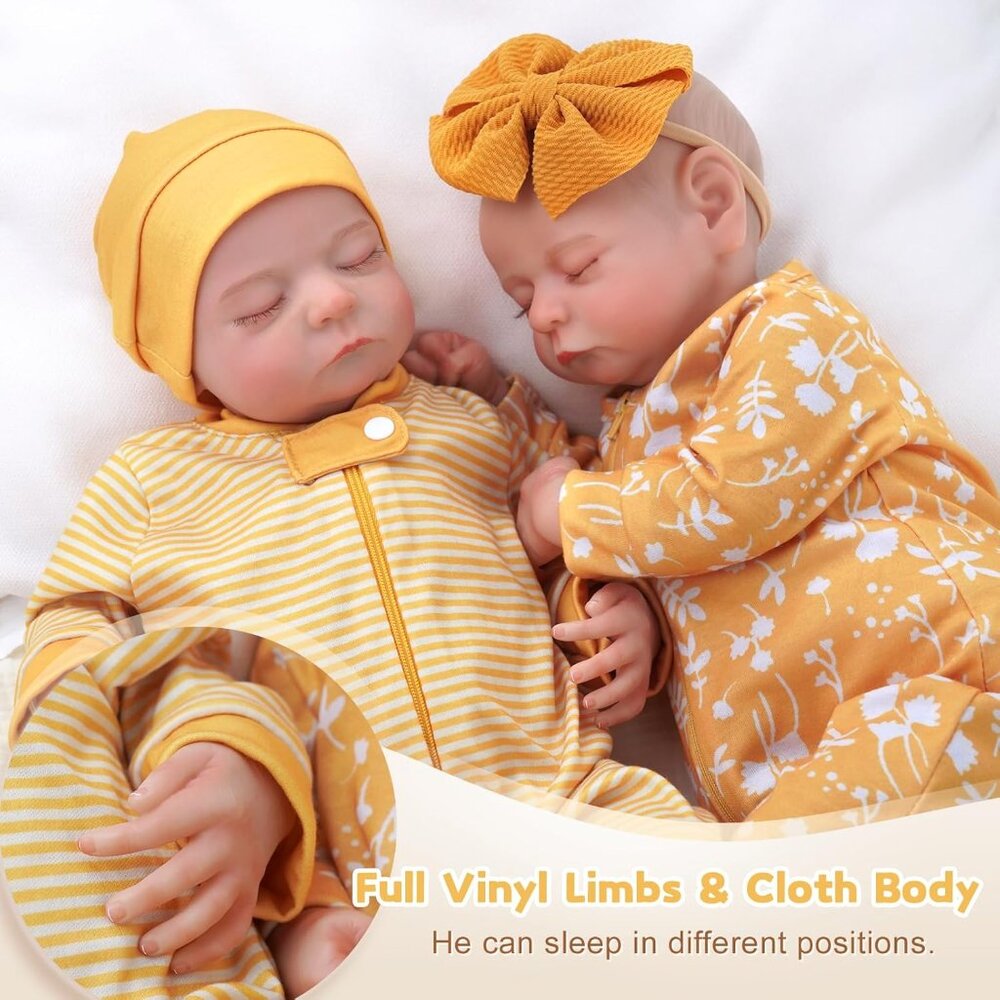 💫 Realistic Newborn Baby Dolls Twins Yellow Soft Vinyl Clothes Toy Gift Kids - Picture 3 of 7